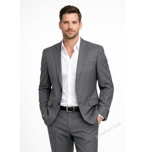 Men's Italian Slim 100% Wool Fit‎ Suit Pants and Jacket Charcoal Pinstripe Wool